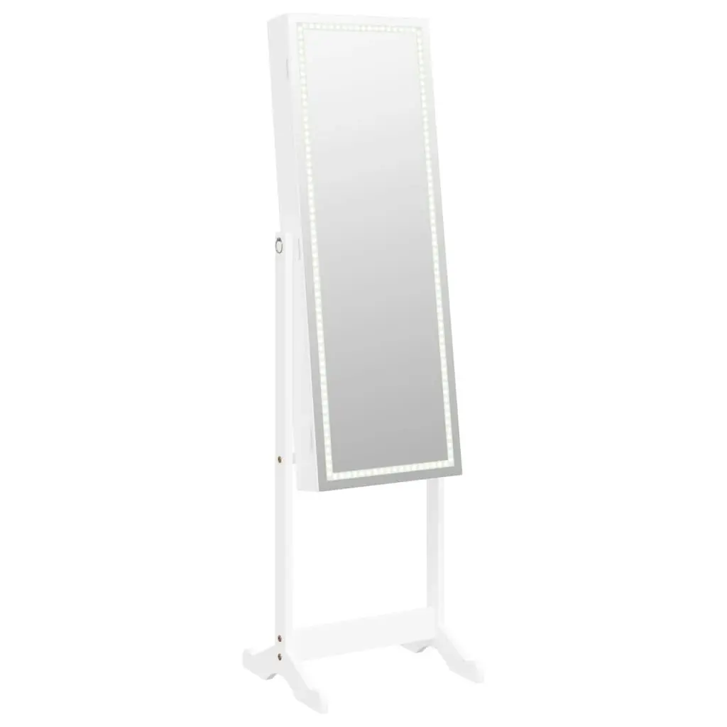 Mirror Jewellery Cabinet with LED Lights Free Standing White 353262