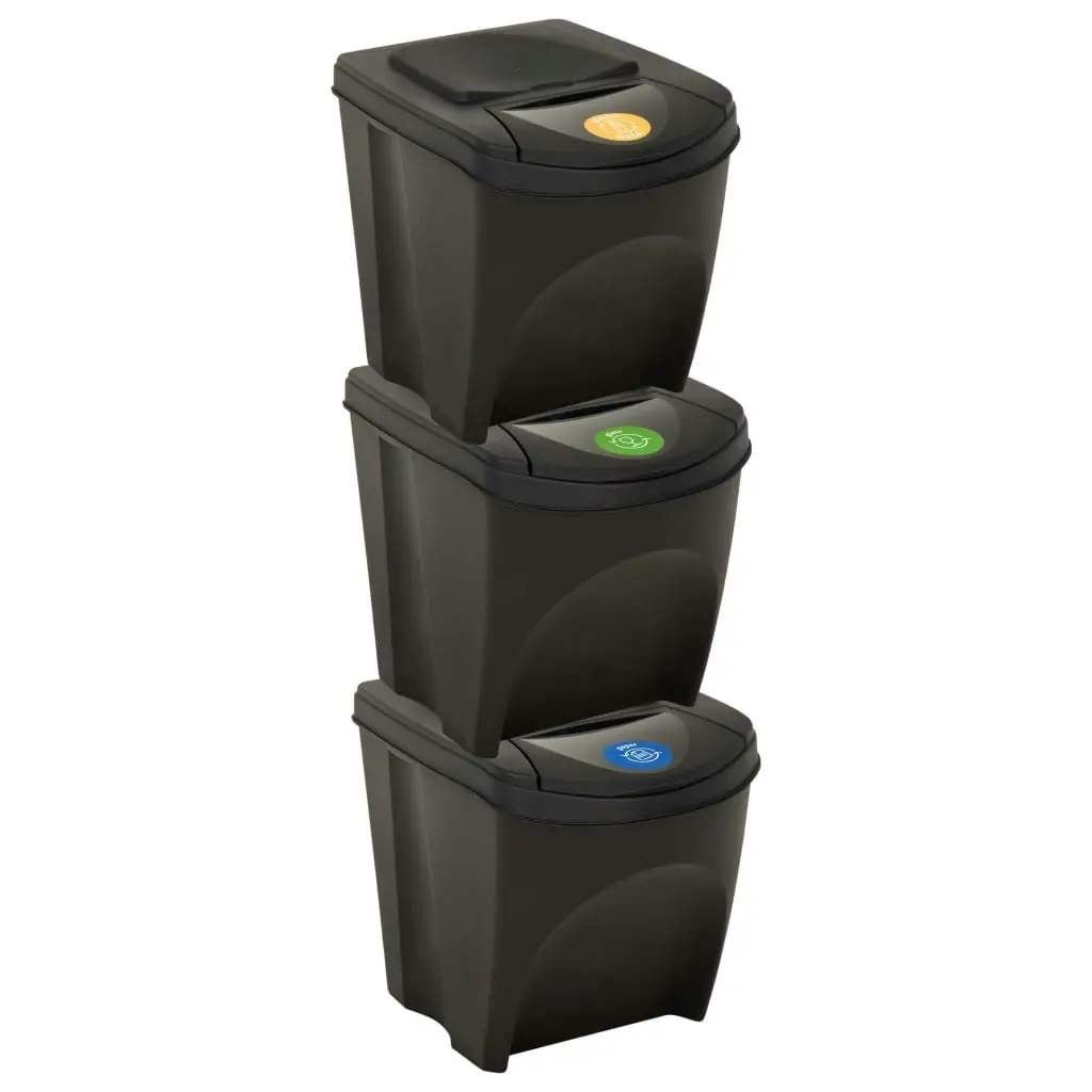 Stackable Garbage Bin Boxes 3 pcs Anthracite 75 L Polypropylene 316184