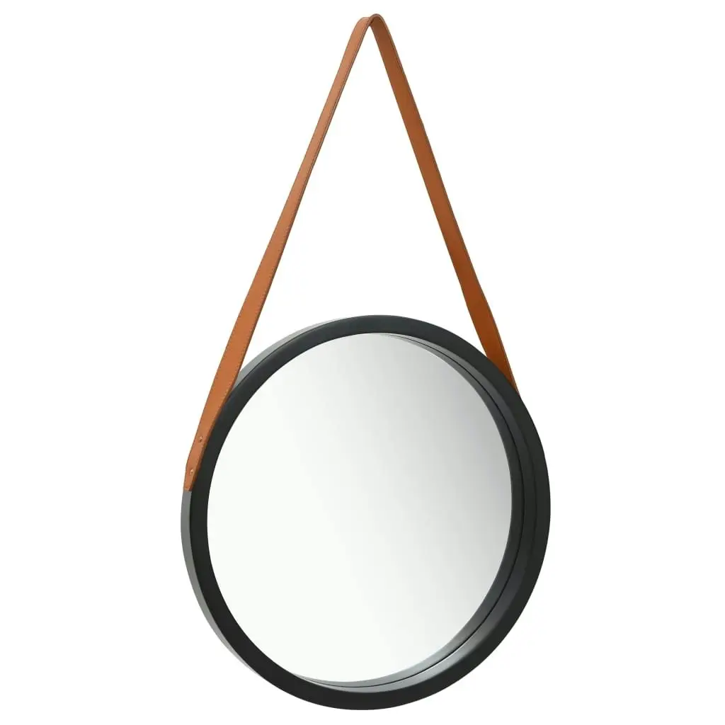 Wall Mirror with Strap 40 cm Black 320363