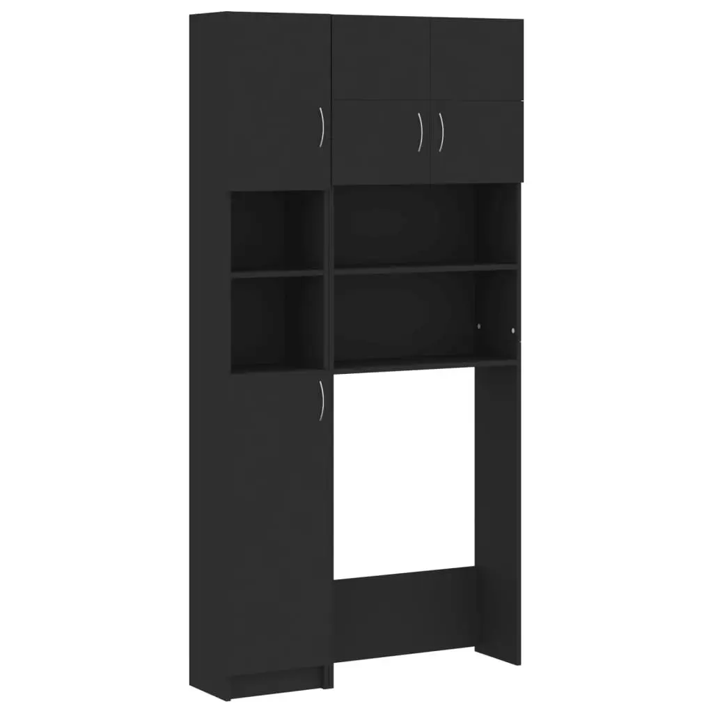 Washing Machine Cabinet Set Black Engineered Wood 3055637