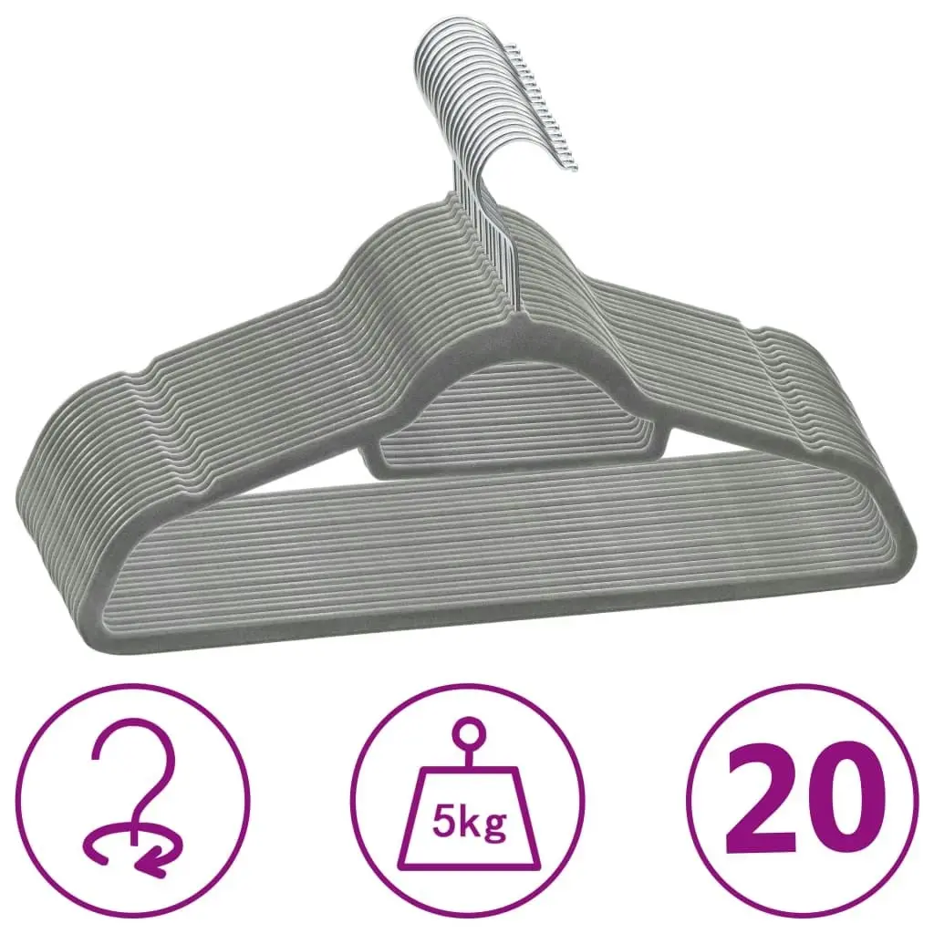 20 pcs Clothes Hanger Set Anti-slip Grey Velvet 289917