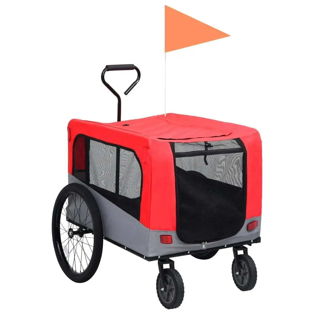 2-in-1 Pet Bike Trailer and Jogging Stroller Red and Grey 92440