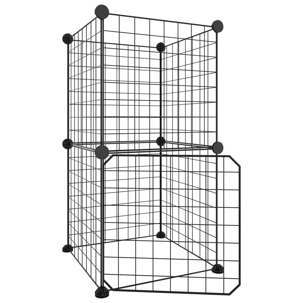 8-Panel Pet Cage with Door Black 35x35 cm Steel 3114032