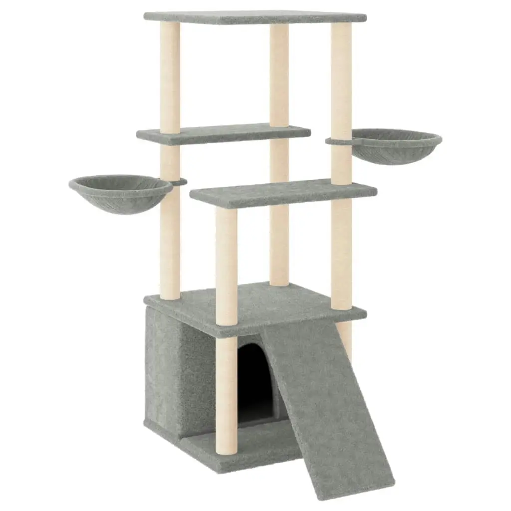 Cat Tree with Sisal Scratching Posts Light Grey 133 cm 171757