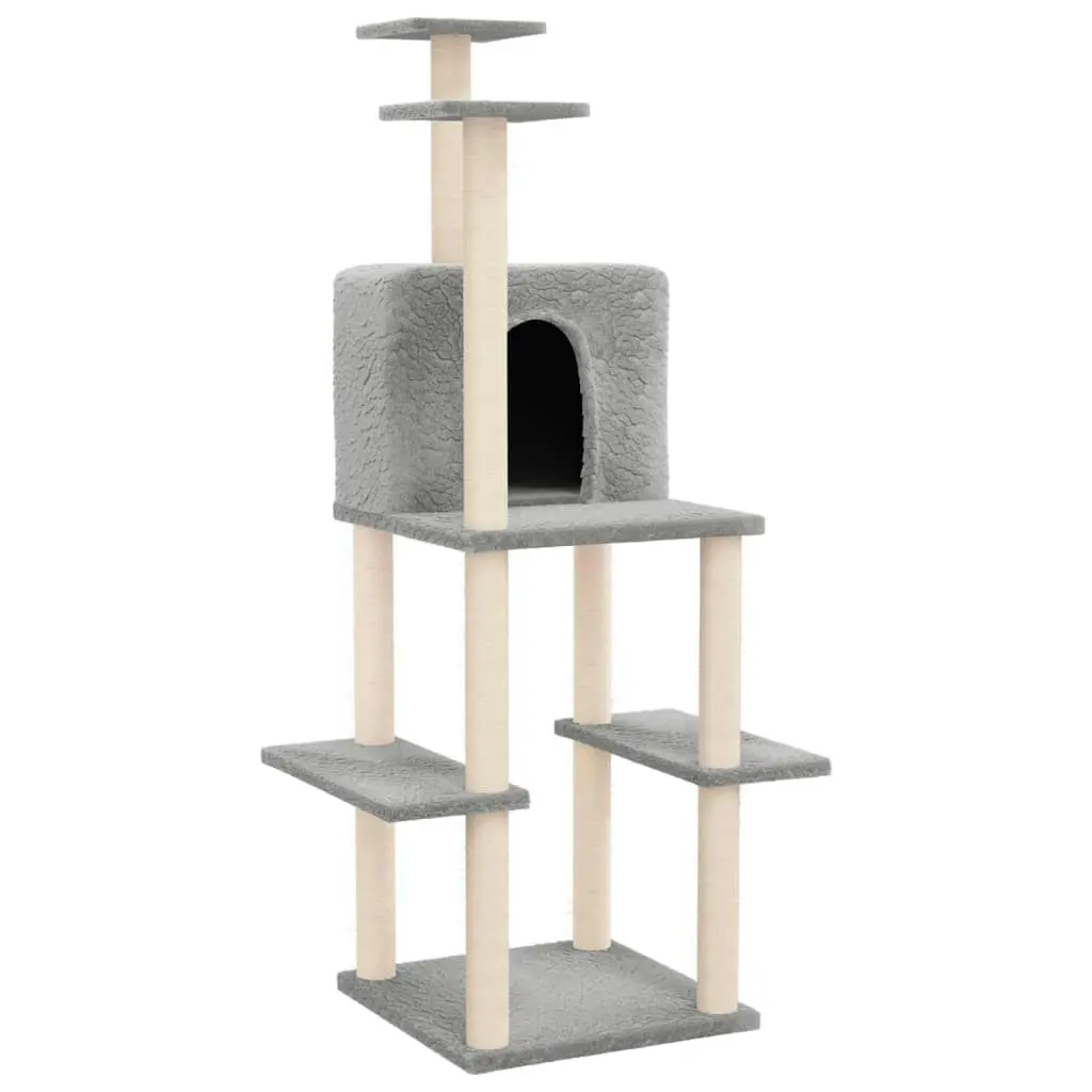 Cat Tree with Sisal Scratching Posts Light Grey 144.5 cm 171631