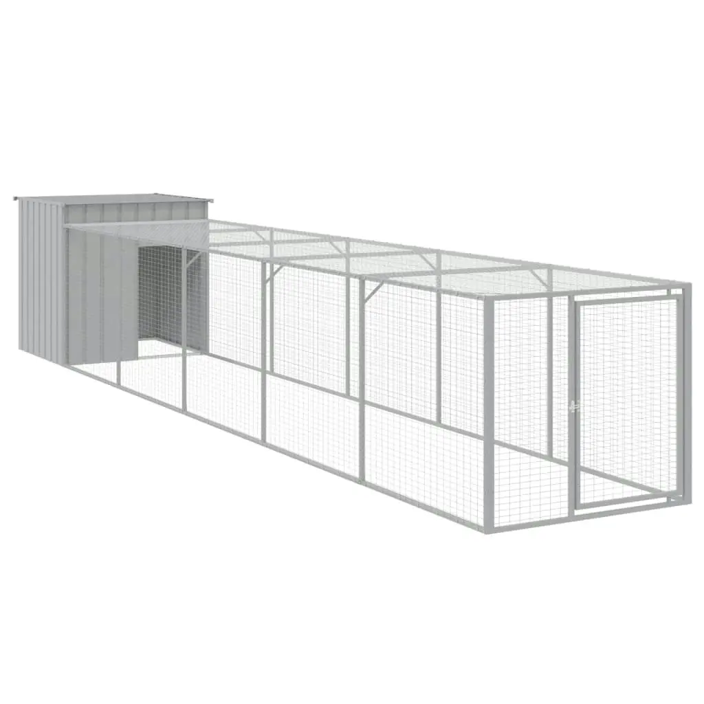 Chicken Cage with Run Light Grey 110x609x110 cm Galvanised Steel 3189095