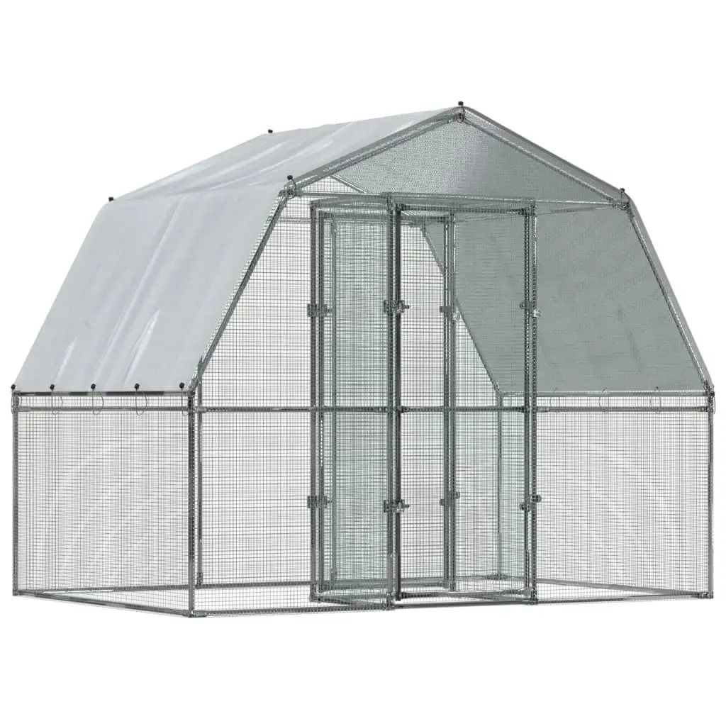 Chicken Cages 2 pcs with Roof and Door Silver Galvanised Steel 3294910