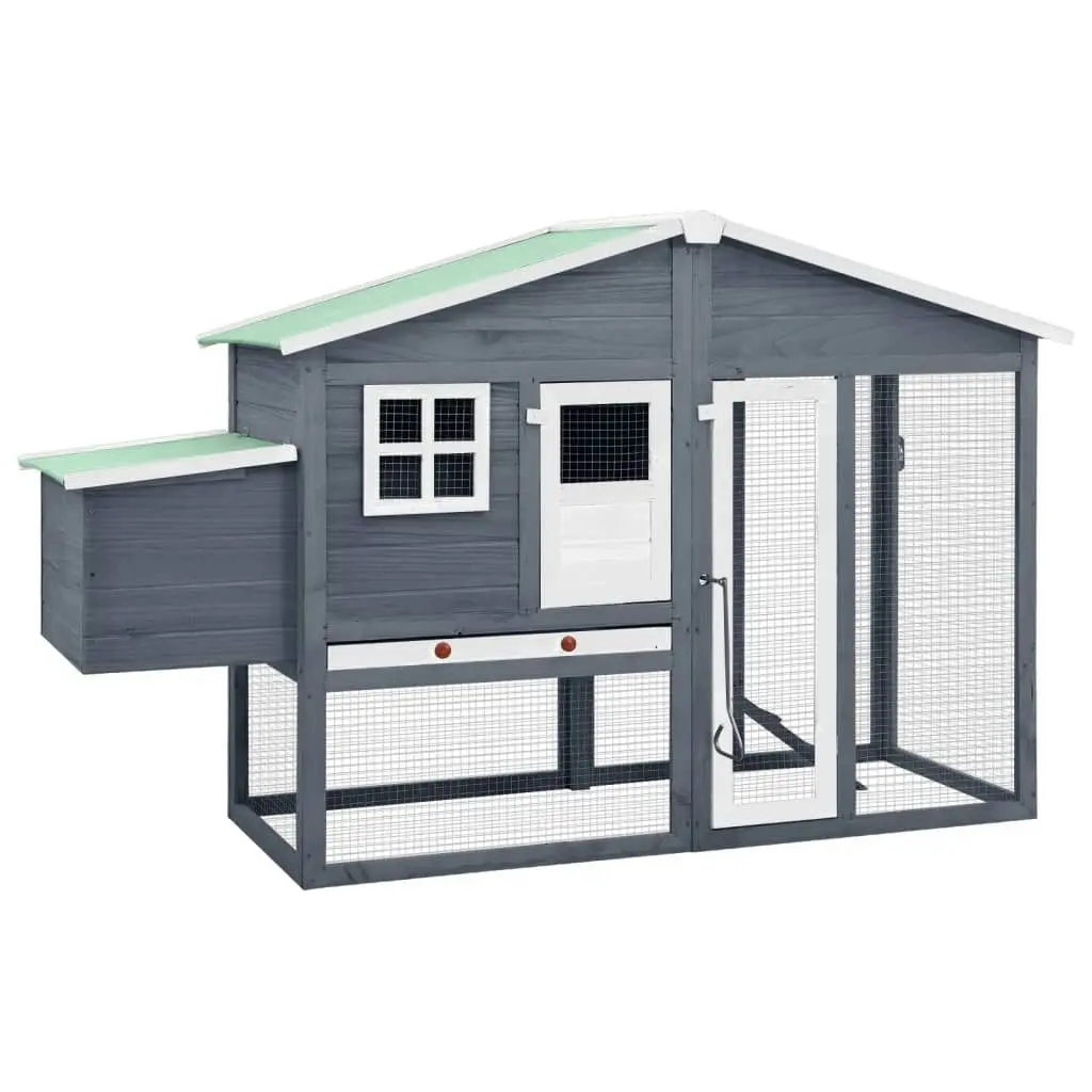 Chicken Coop with Nest Box Grey and White Solid Fir Wood 170865