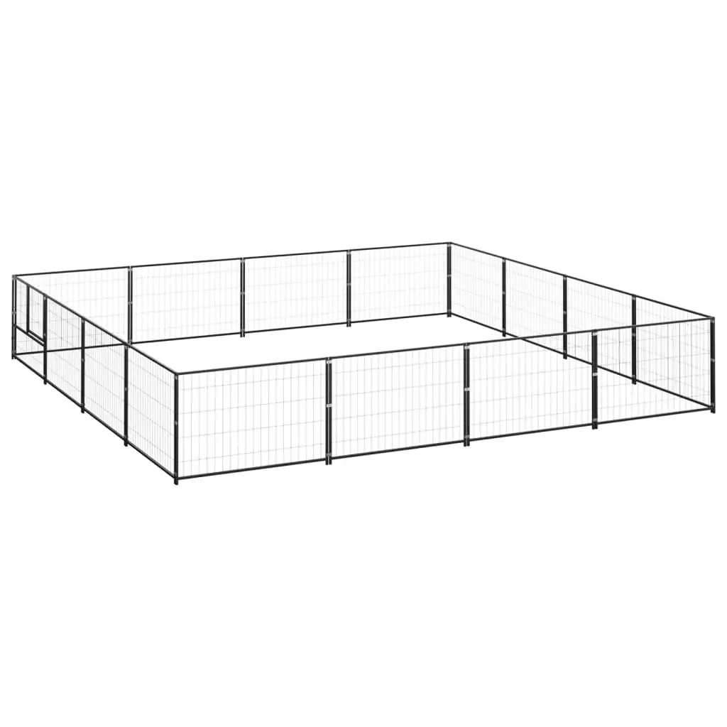 Dog Kennel Black 16 mÂ² Steel 3082143