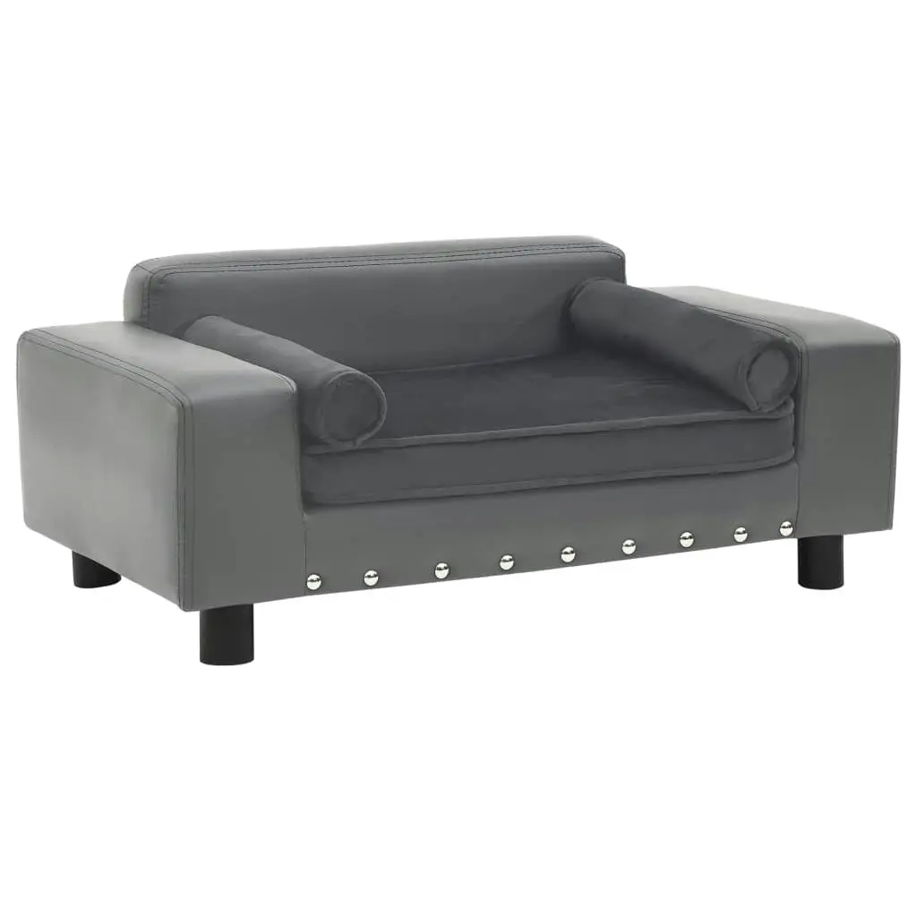 Dog Sofa Grey 81x43x31 cm Plush and Faux Leather 170953