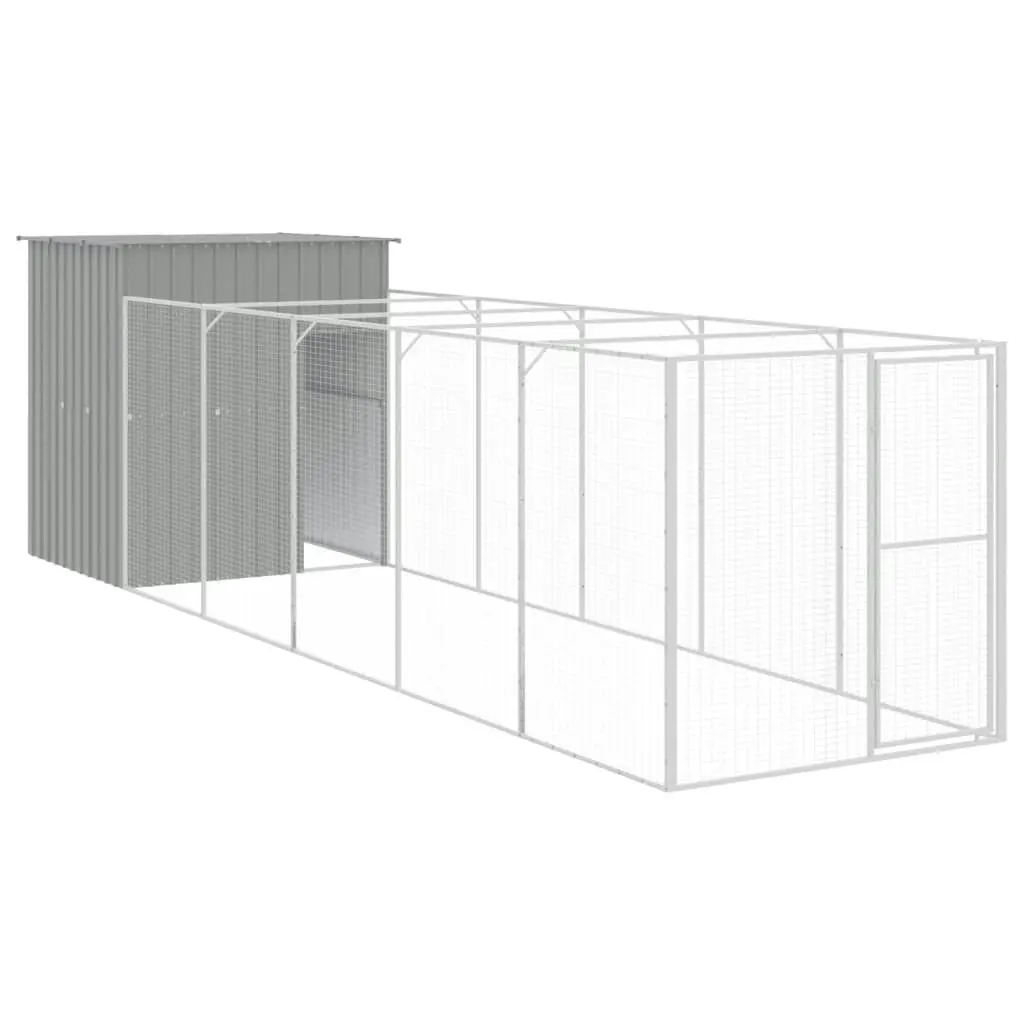 Dog House with Run Light Grey 165x659x181 cm Galvanised Steel 3189105