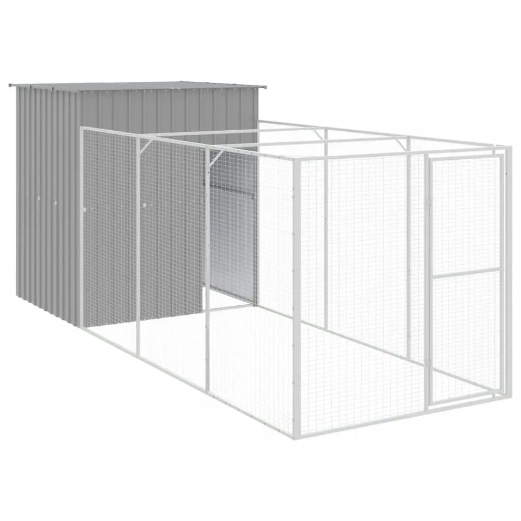 Dog House with Run Light Grey 165x455x181 cm Galvanised Steel 3189104