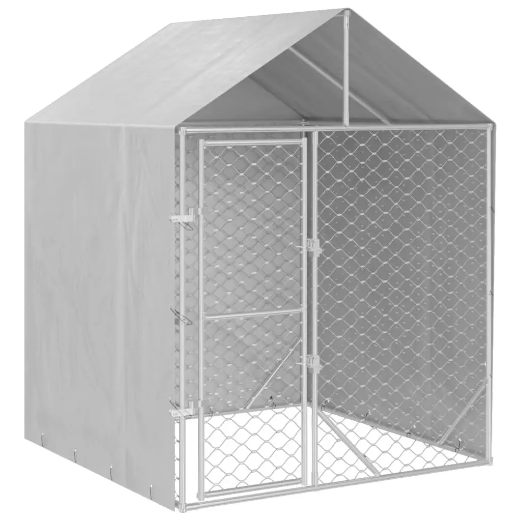 Outdoor Dog Kennel with Roof Silver 2x2x2.5 m Galvanised Steel 153676