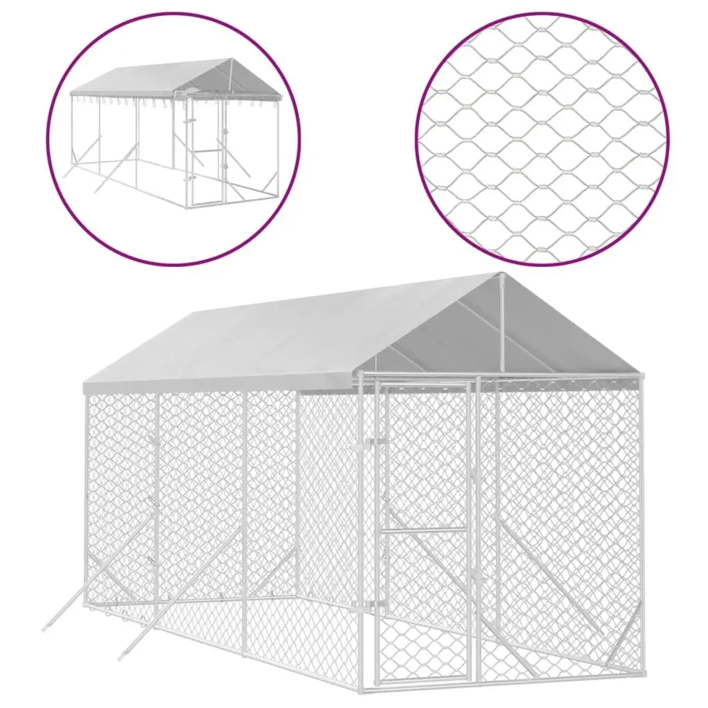 Outdoor Dog Kennel with Roof Silver 2x6x2.5 m Galvanised Steel 3190483