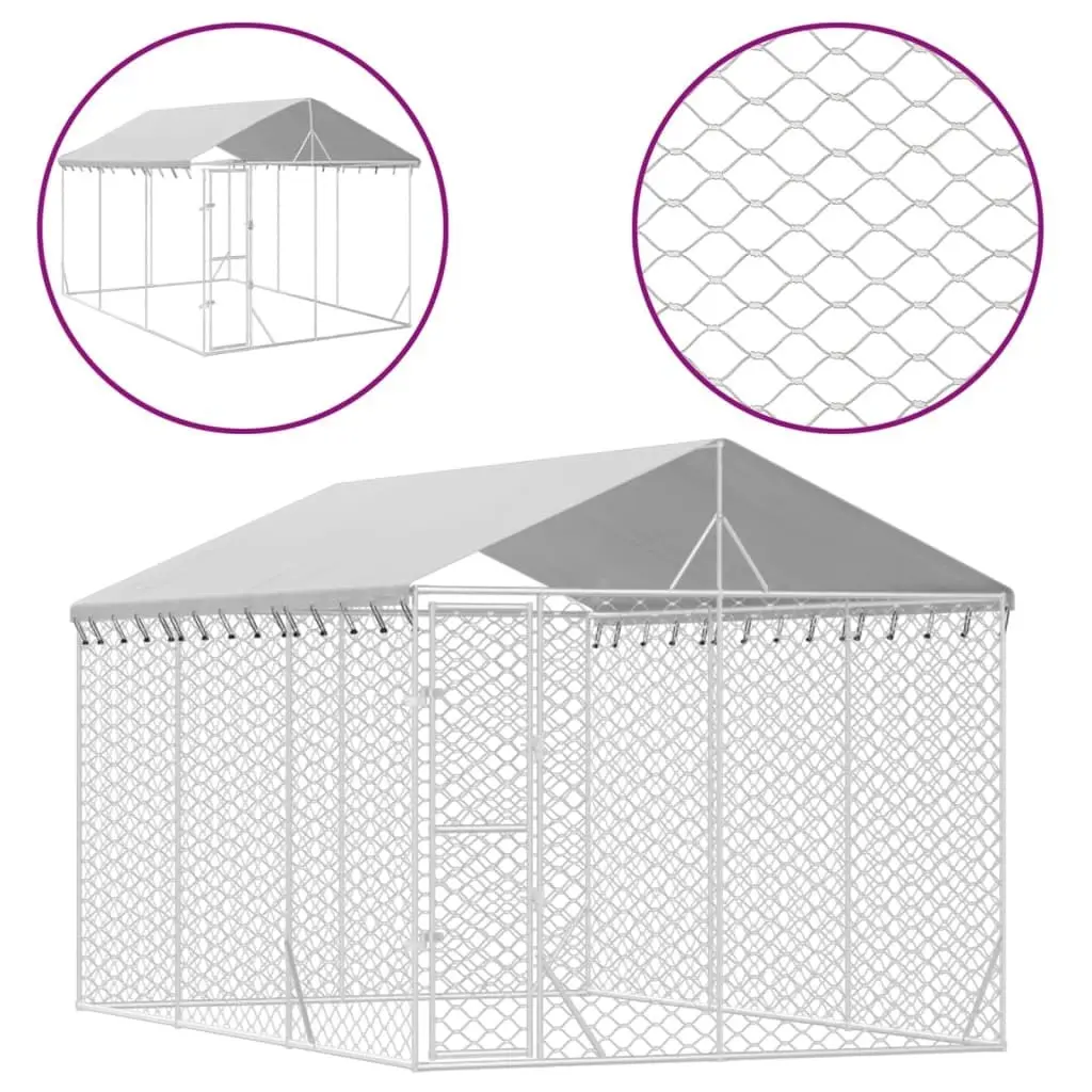 Outdoor Dog Kennel with Roof Silver 3x4.5x2.5 m Galvanised Steel 3190487