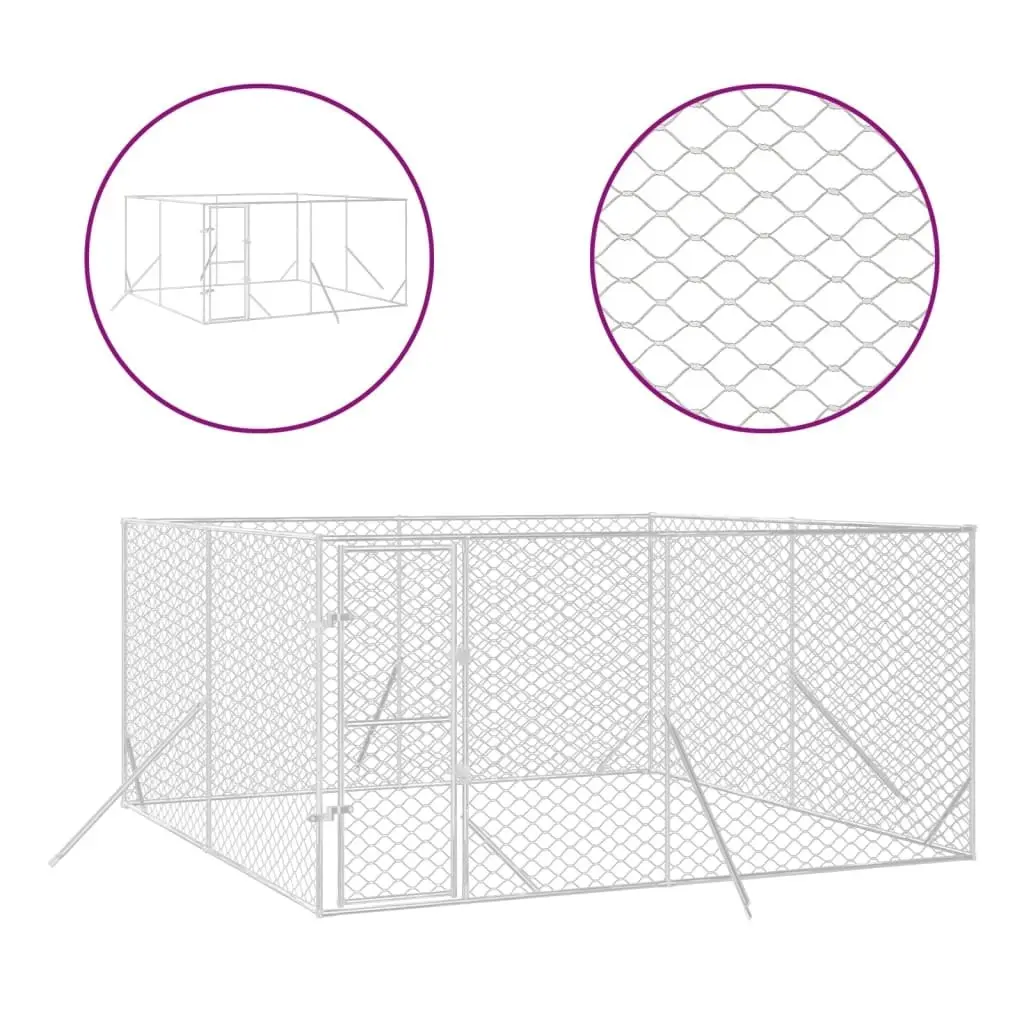 Outdoor Dog Kennel Silver 4x4x2 m Galvanised Steel 3190455