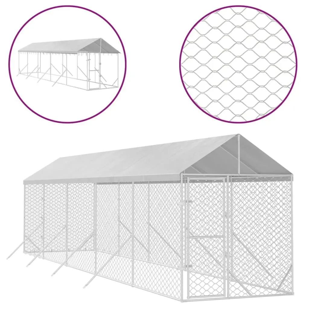 Outdoor Dog Kennel with Roof Silver 2x10x2.5 m Galvanised Steel 3190484