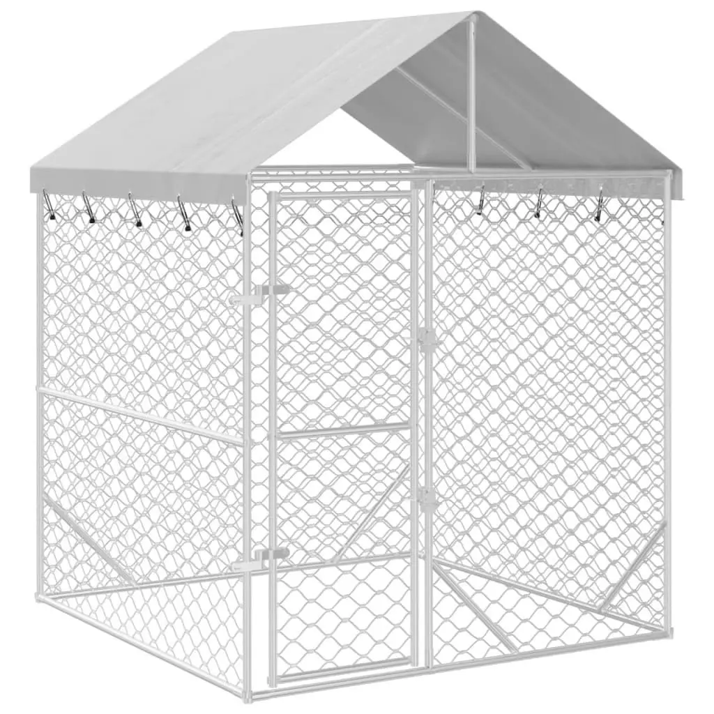 Outdoor Dog Kennel with Roof Silver 2x2x2.5 m Galvanised Steel 153675