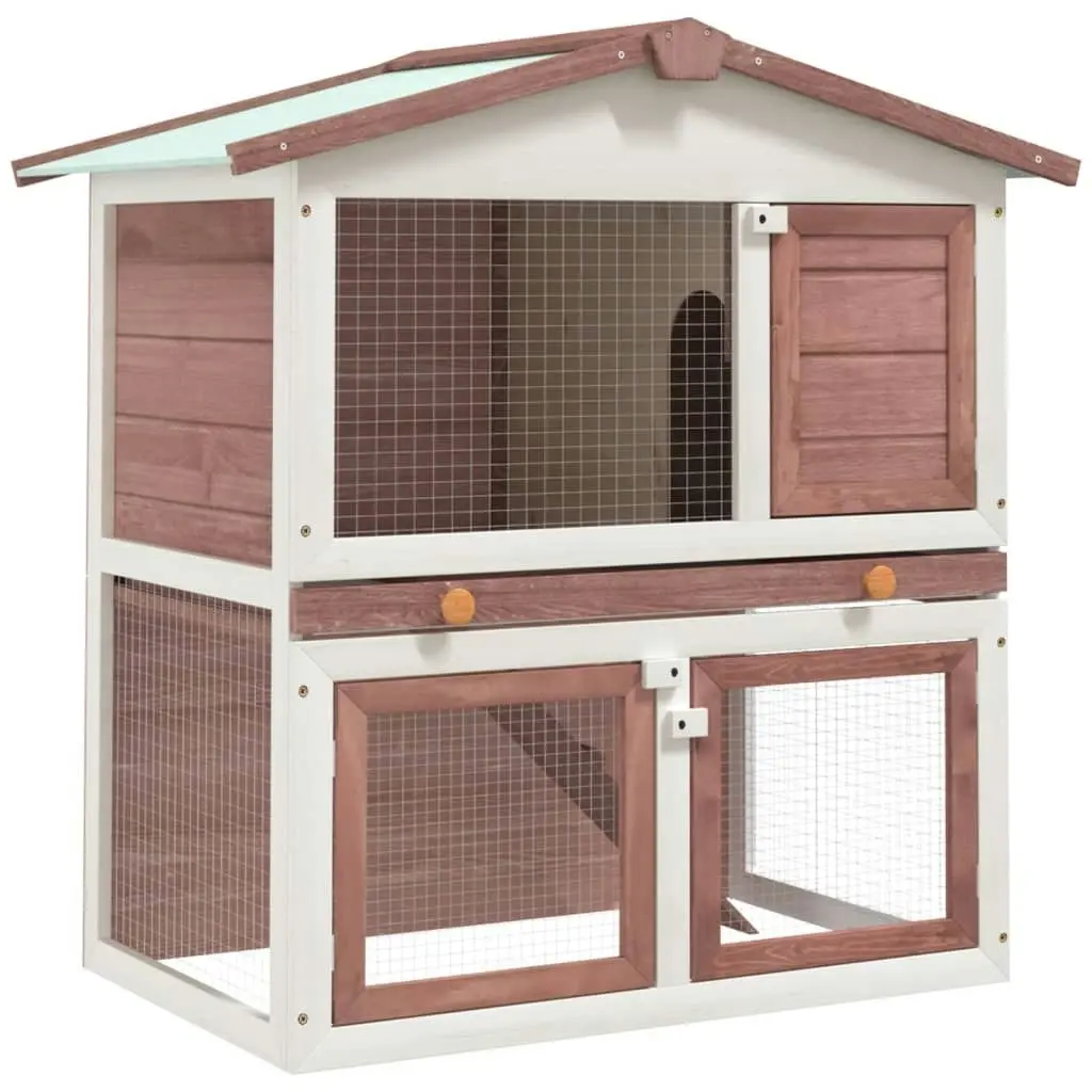 Outdoor Rabbit Hutch 3 Doors Brown Wood 170838