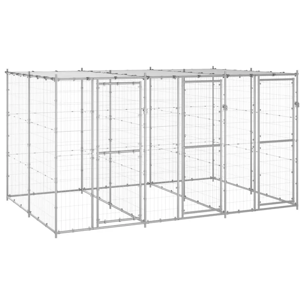 Outdoor Dog Kennel Galvanised Steel with Roof 7.26 mÂ² 3082272