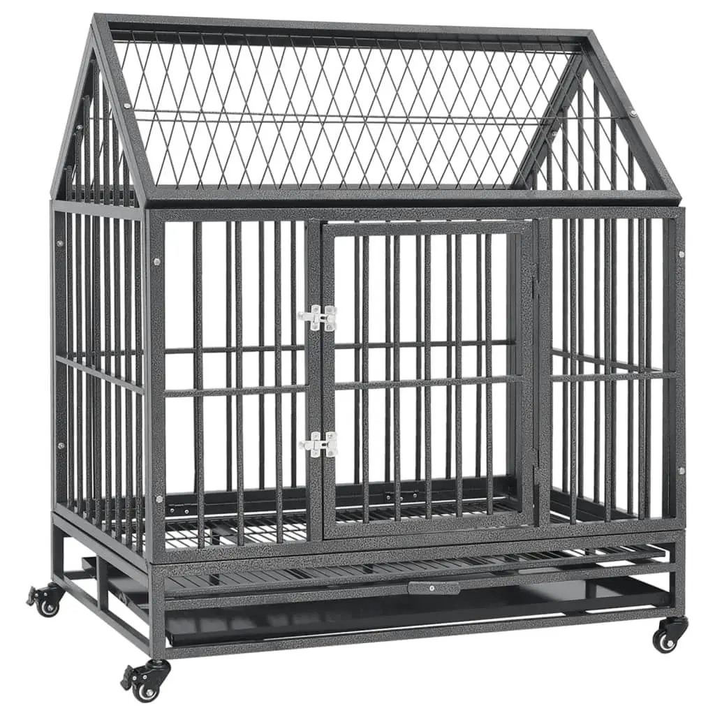 Dog Cage with Wheels and Roof Steel 92x62x106 cm 171493