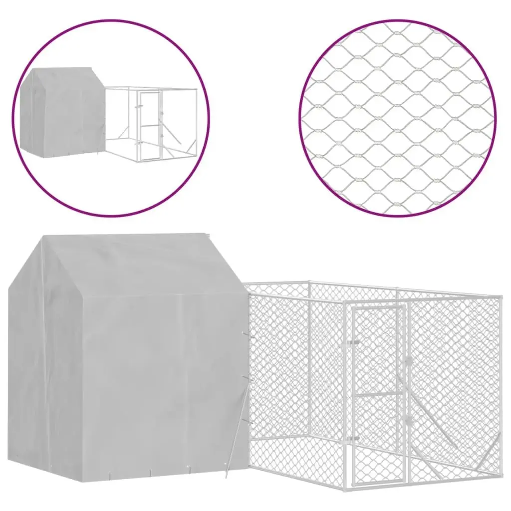 Outdoor Dog Kennel with Roof Silver 4x4x2.5 m Galvanised Steel 3190478