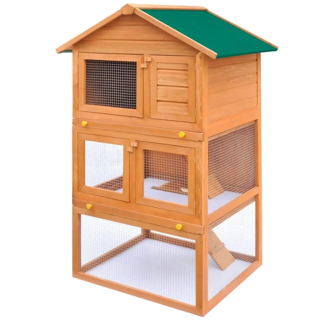 Outdoor Rabbit Hutch Small Animal House Pet Cage 3 Layers Wood 170161