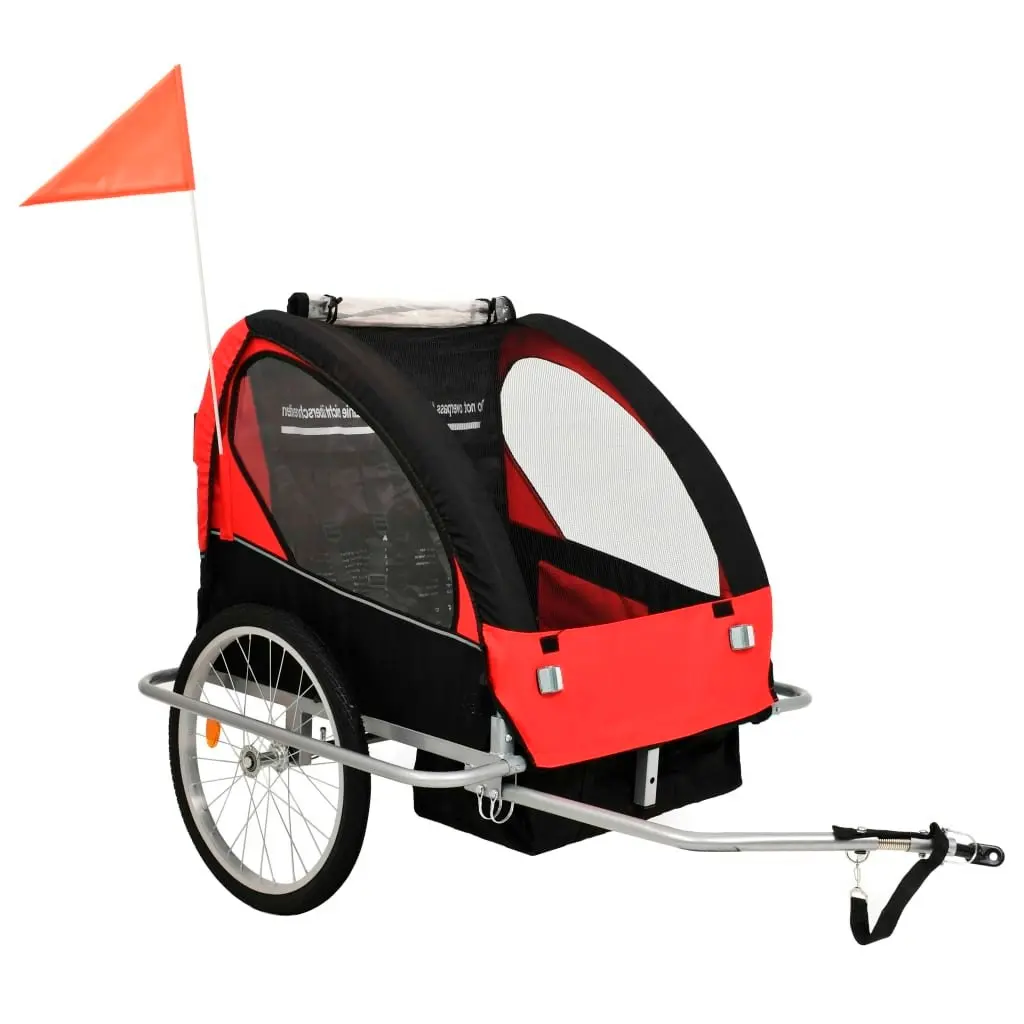 2-in-1 Bike Trailer & Stroller Black and Red 91375