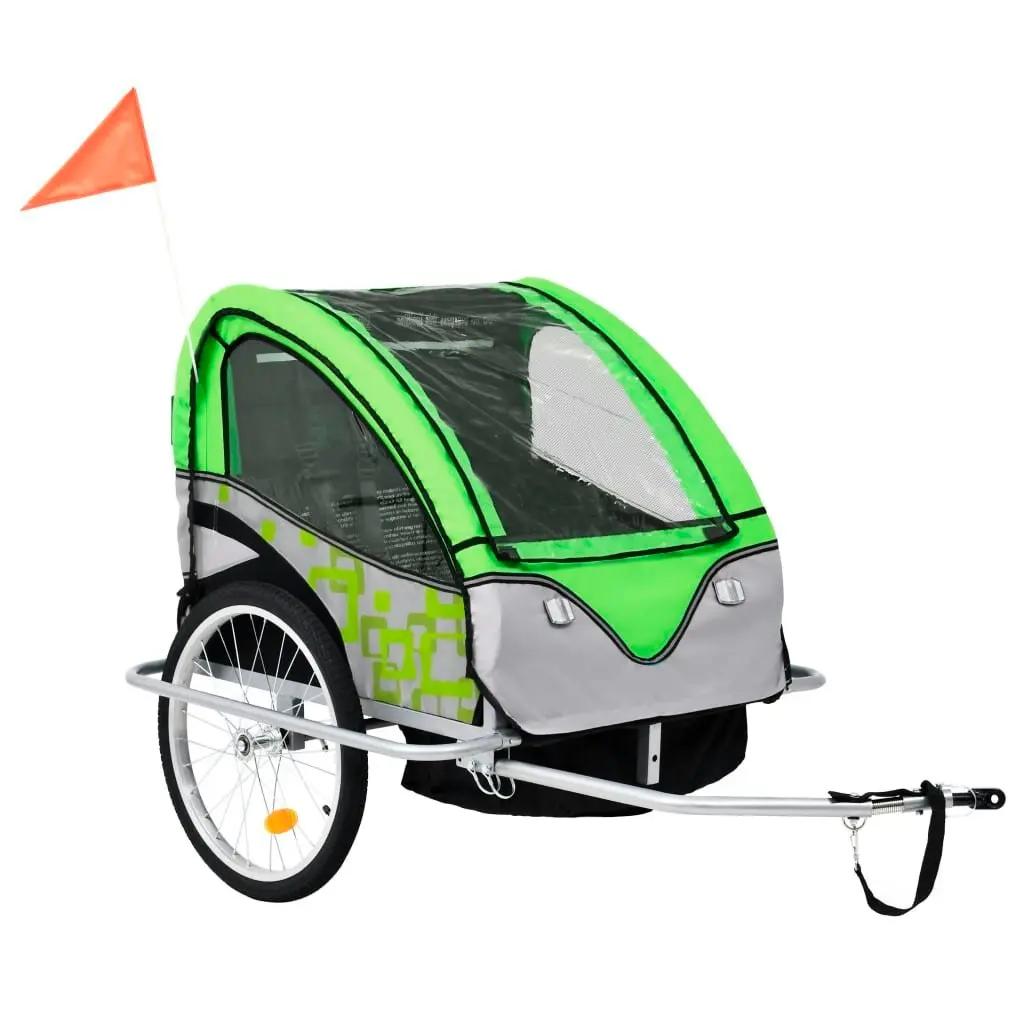 2-in-1 Bike Trailer & Stroller Green and Grey 91378