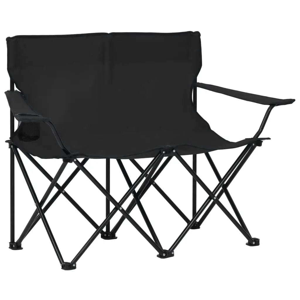 2-Seater Foldable Camping Chair Steel and Fabric Black 313538