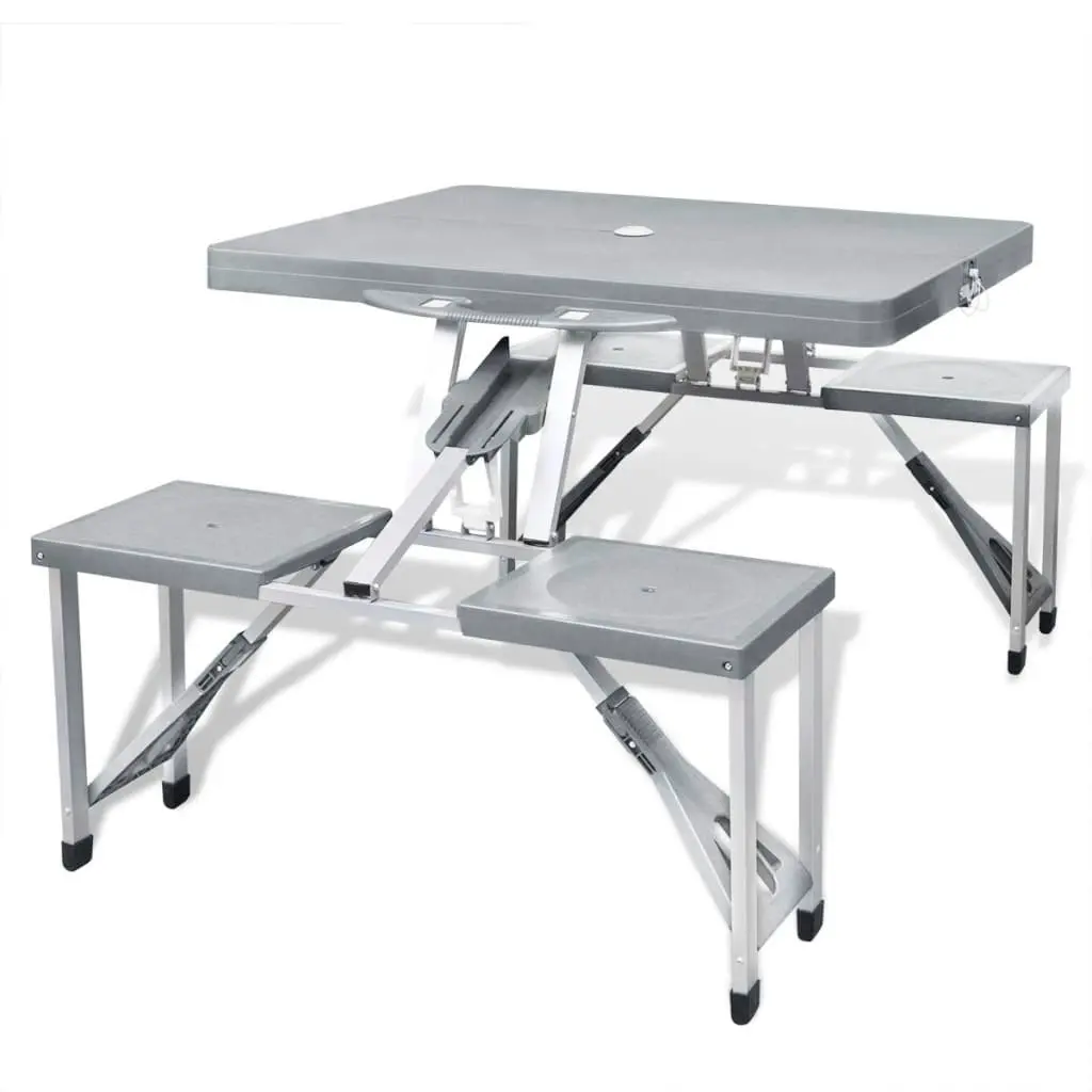 Foldable Camping Table Set with 4 Stools Aluminium Extra Light Grey 41457