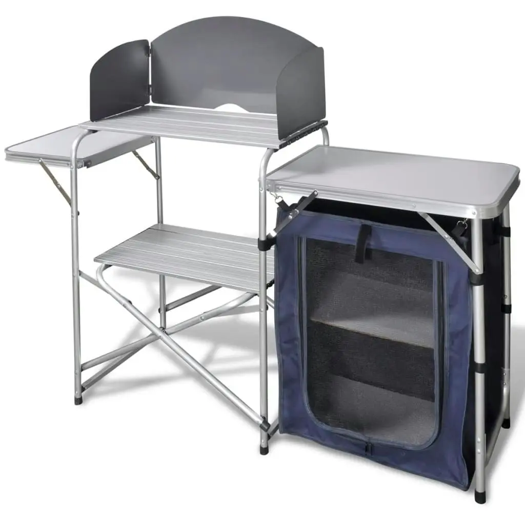 Foldable Camping Kitchen Unit with Windshield Aluminium 41330