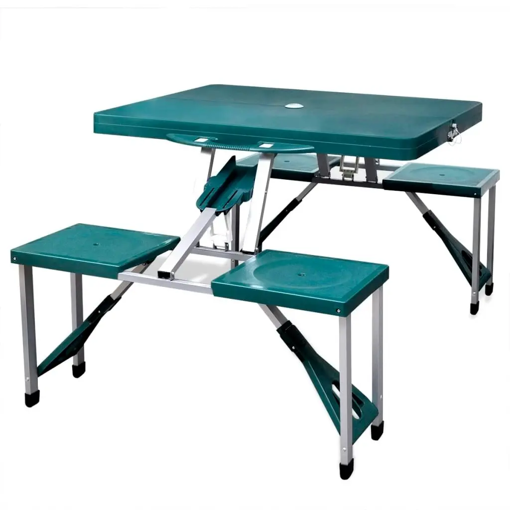 Foldable Camping Table Set with 4 Stools Aluminium Extra Light Green 41456