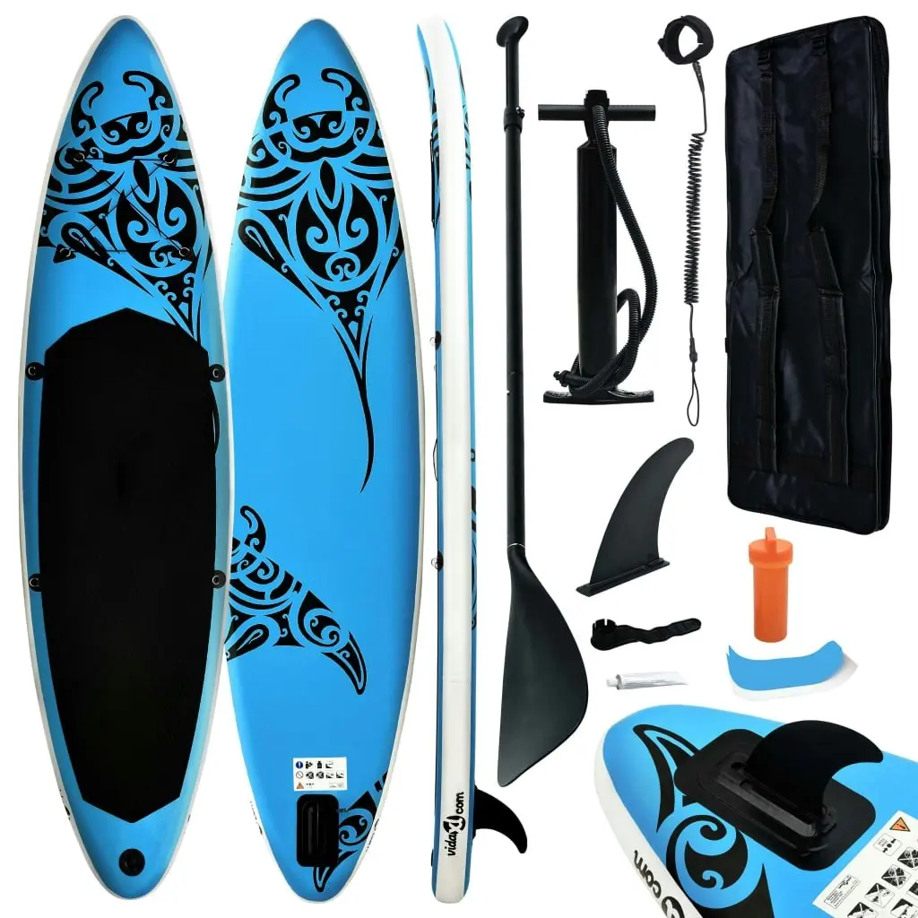 Inflatable Stand Up Paddleboard Set 320x76x15 cm Blue 92738