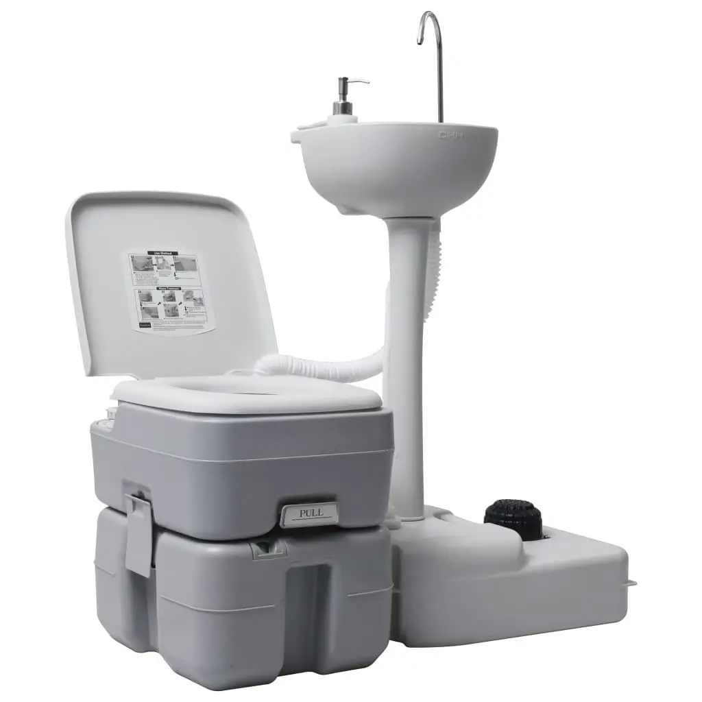 Portable Camping Toilet and Handwash Stand Set Grey 30140