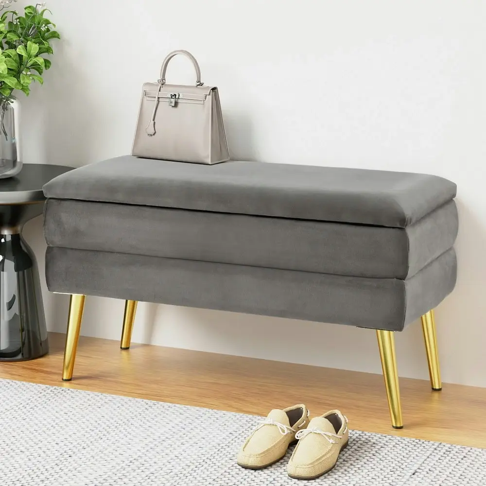 Artiss Ottoman Storage Foot Stool Velvet Grey