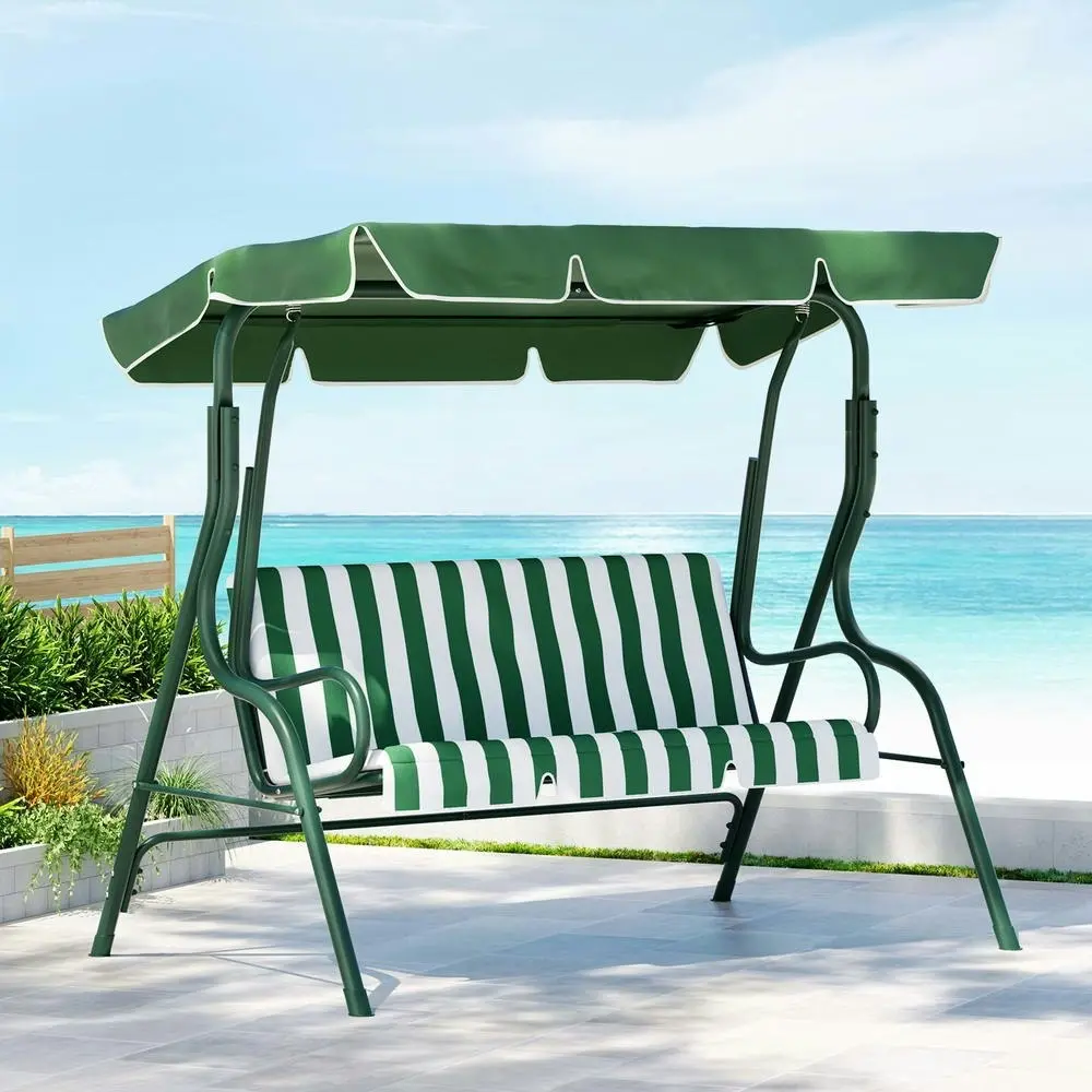 Gardeon Outdoor Swing Chair Garden Bench Furniture Canopy 3 Seater White Green