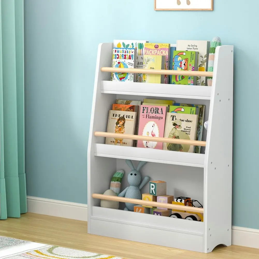 Keezi Kids Bookshelf 3 Tiers Storage Children Bookcase Organiser Display Shelf