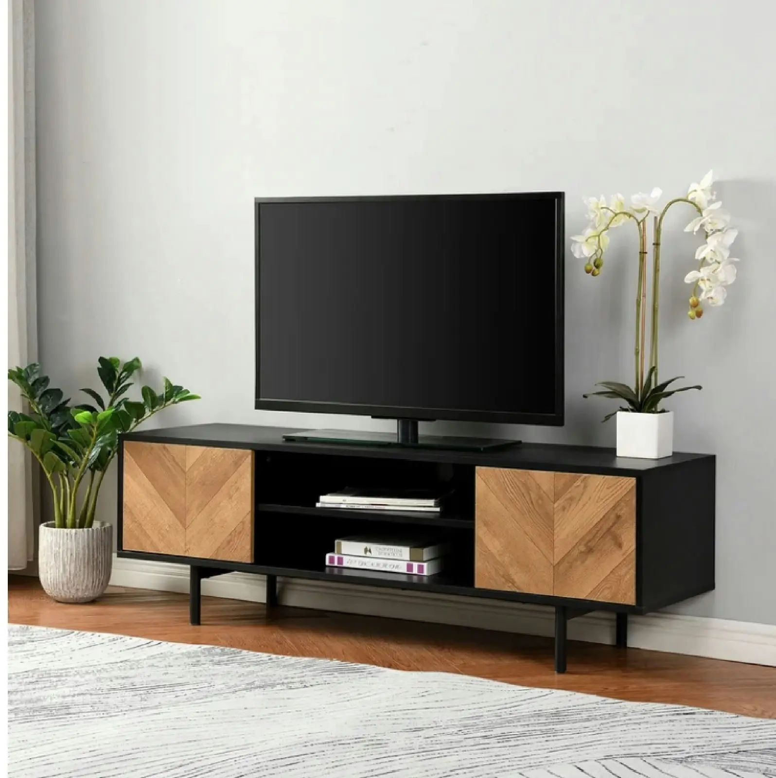 Chrovern TV Entertainment Unit | 140CM Wide TV Cabinet for Bedroom & Living Room