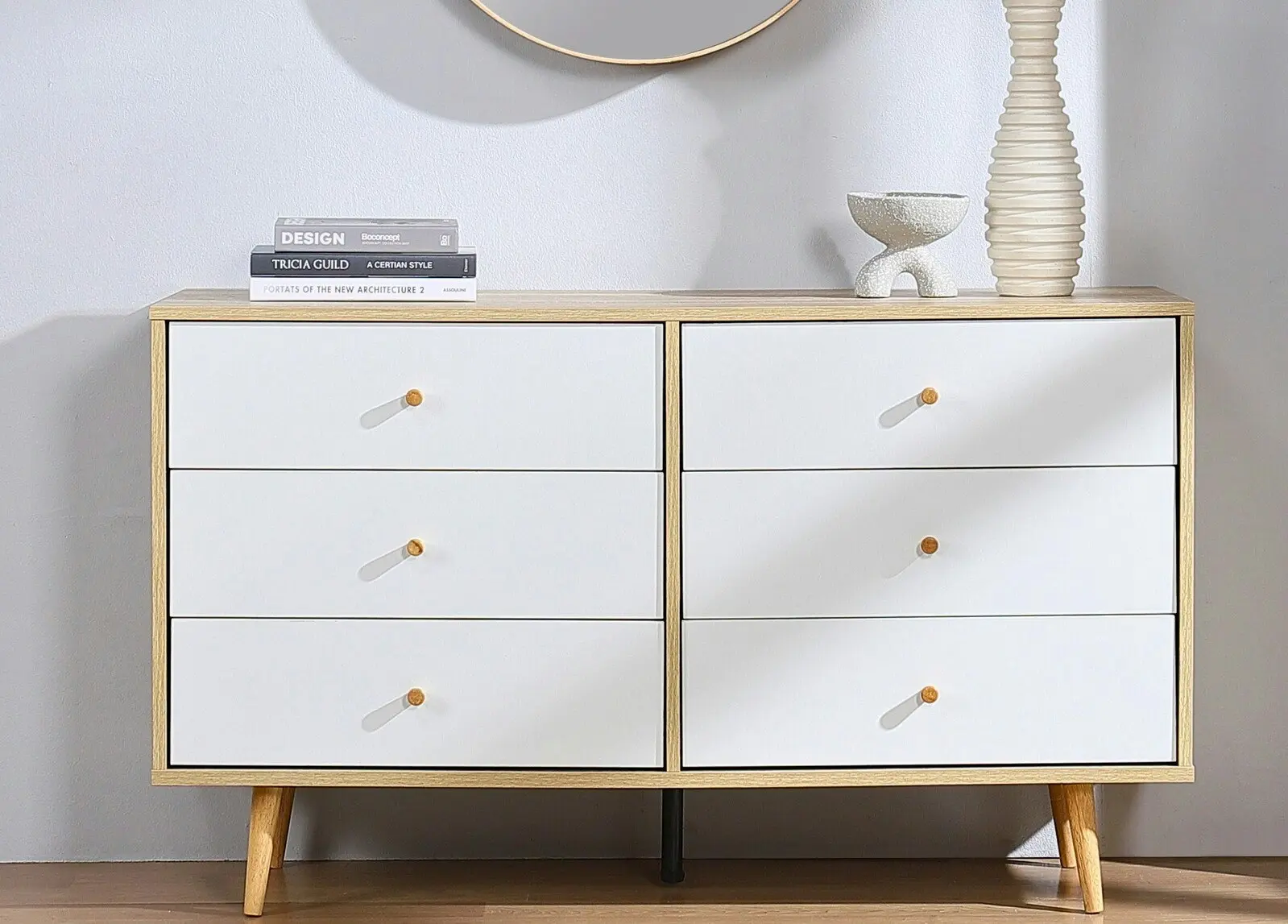 Adriana 6 Chest of Drawers Dresser | Lowboy Storage Cabinet in Scandinavian Style for Modern Living