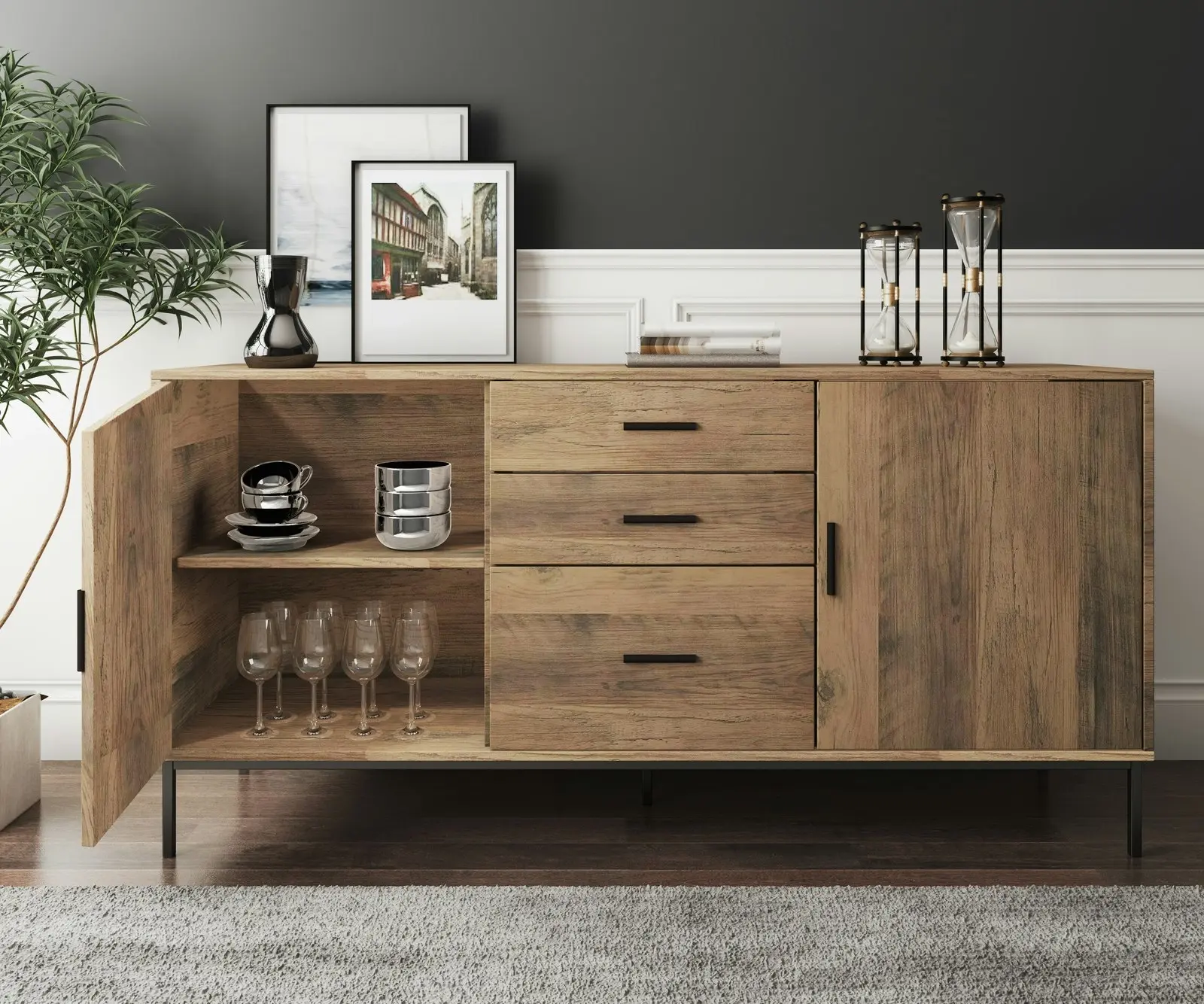 Bronx Buffet Sideboard Console Table | 2 Doors 3 Drawers 140CM for Stylish Storage Cabinet