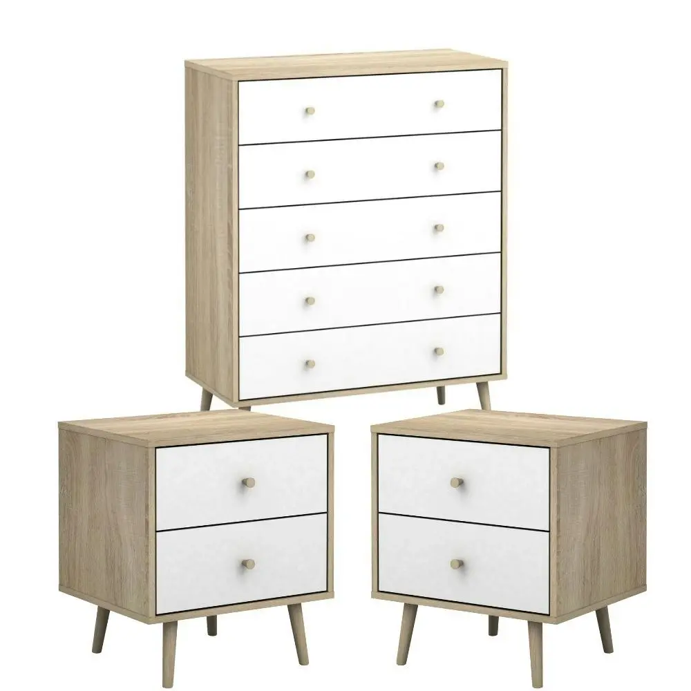 Bedroom Bundle Adriana 5 Drawers Chest of Drawers Dresser with 2 Bedside Tables