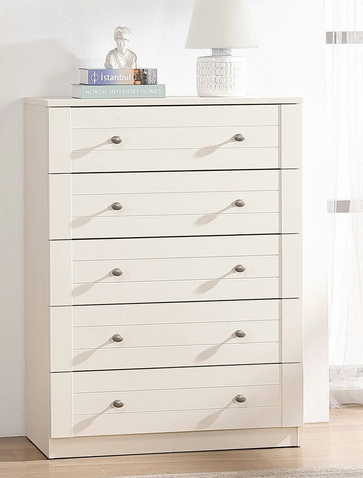 Harriet 5 Drawer Chest Dresser Tallboy - Elegant Storage Solution for Compact Spaces