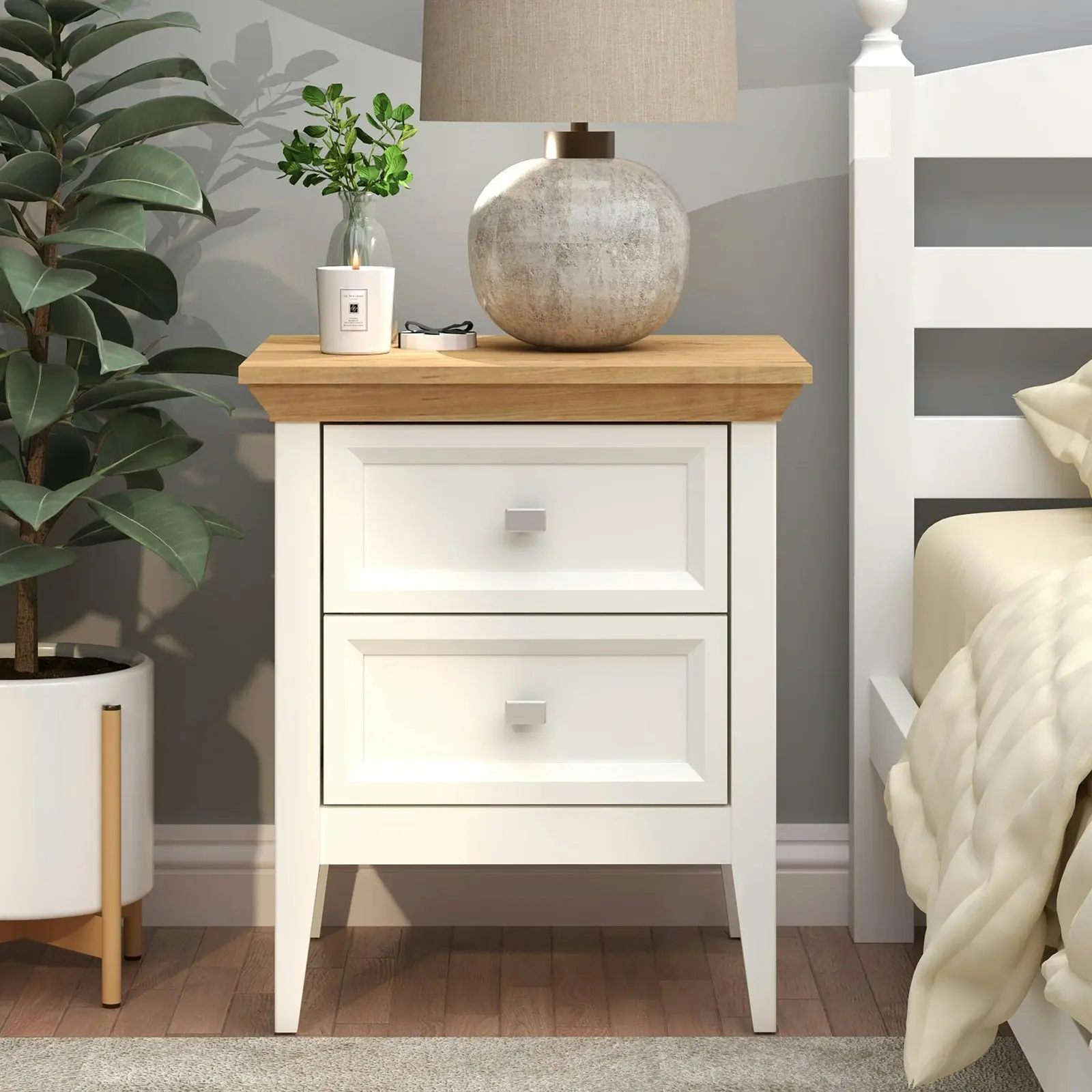 Coogee 2 Drawer Bedside Table | Pine and Off-White Stylish Bedroom Storage