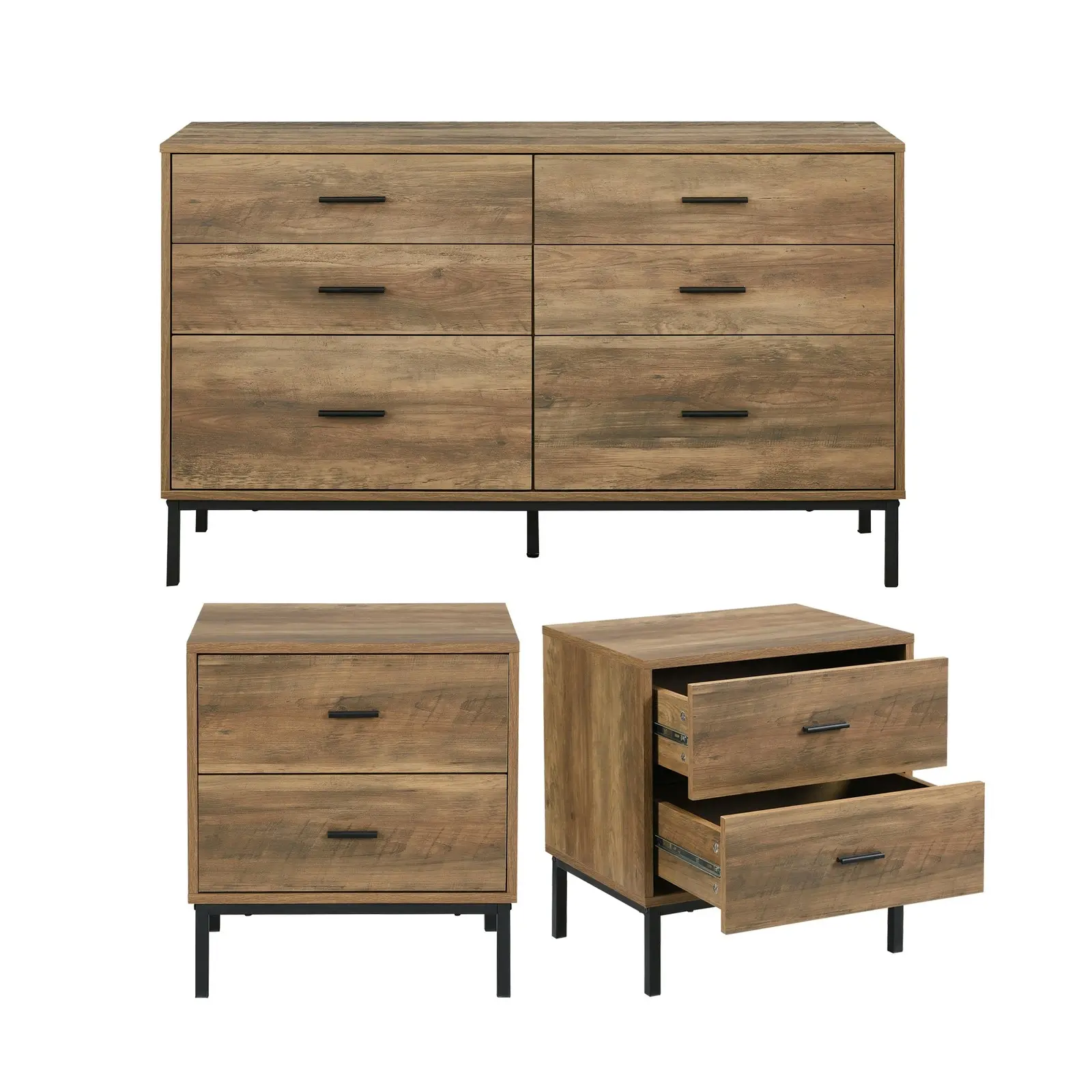 Bronx Chest of 6 Drawers Tallboys Dressers with 2 Bedside Tables Bundle