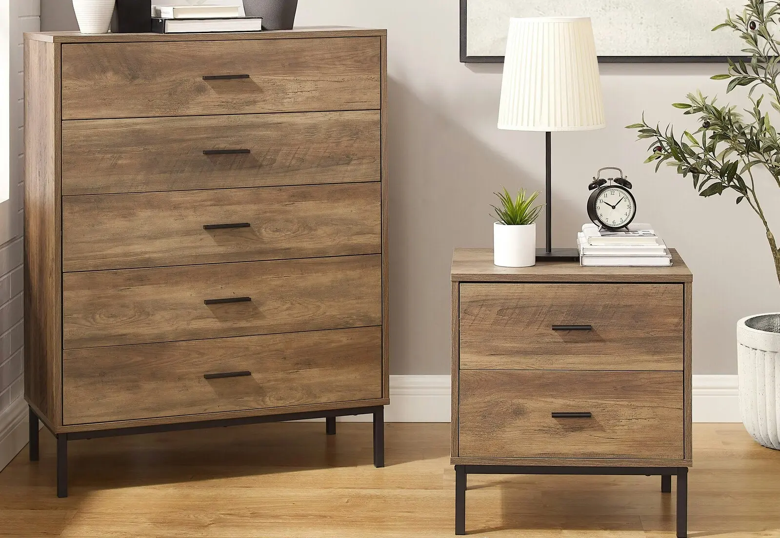 Bronx 5 Drawers Dresser 1 unit + Bedside Table 1 unit Bundle