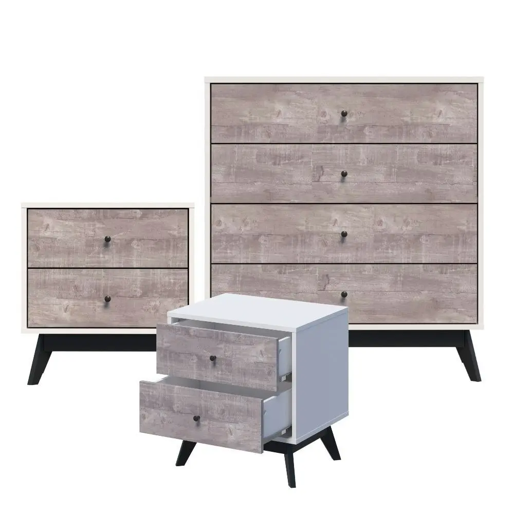 Bella Bedroom Set: 4 Chest of Drawers and 2 Bedside Tables Complete Furniture Collection