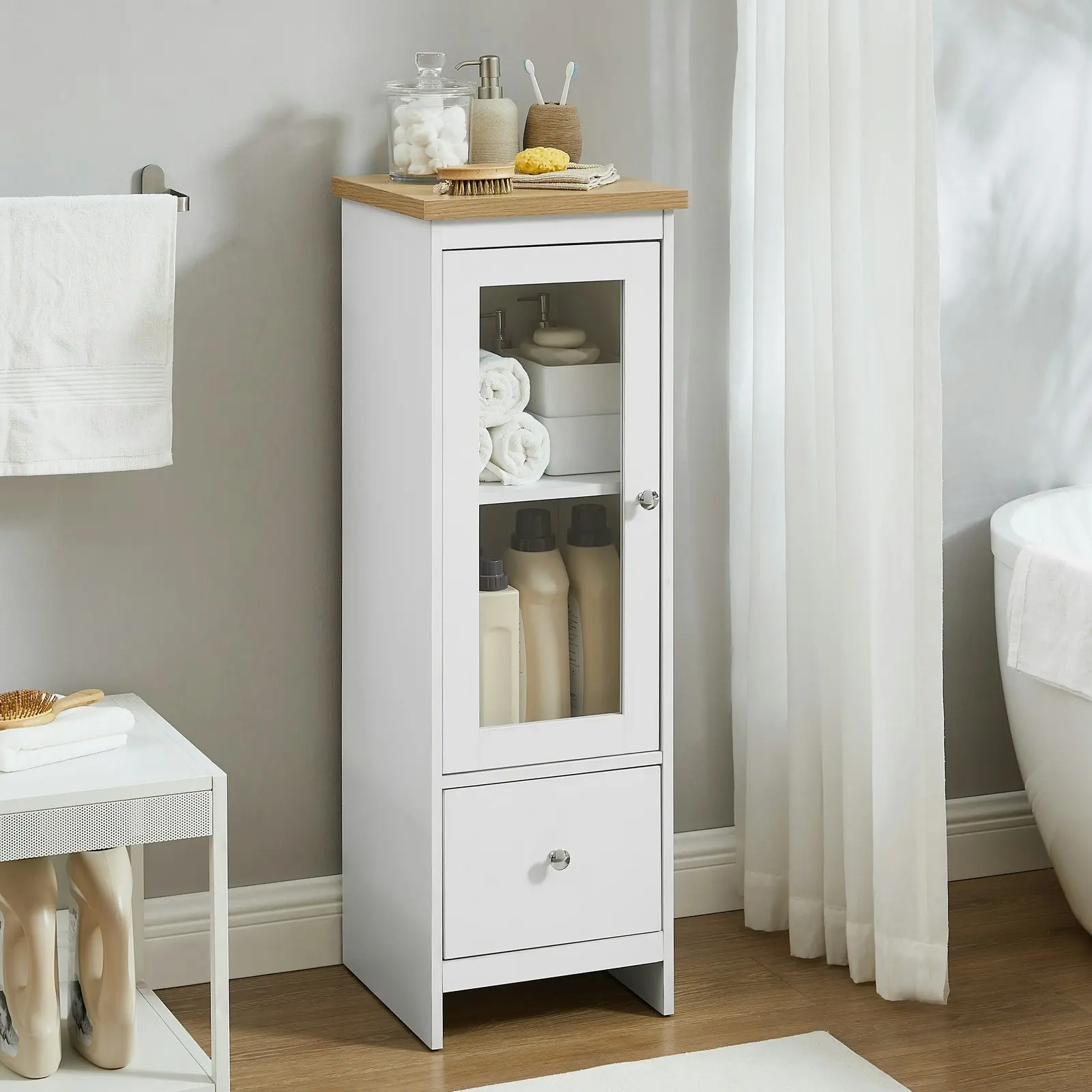 Glass Door Bathroom Cabinet | Durable Storage for Towels Toiletries