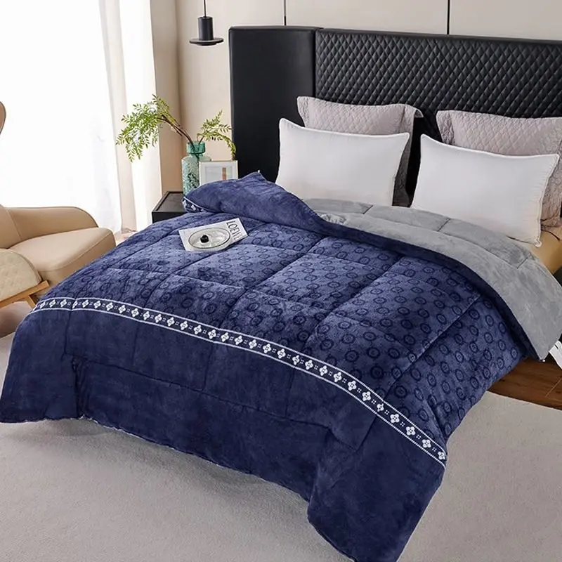 Super Large Extra Warm Winter Sherpa Quilted Blanket 200x300cm Navy