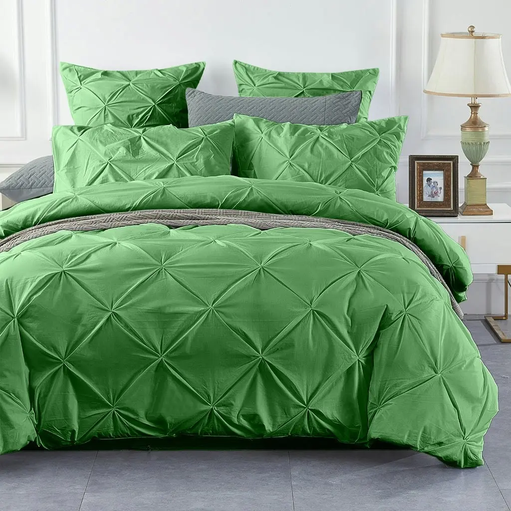 100% Cotton Green Diamond Pinch Pleated Pintuck Doona Quilt Cover Set